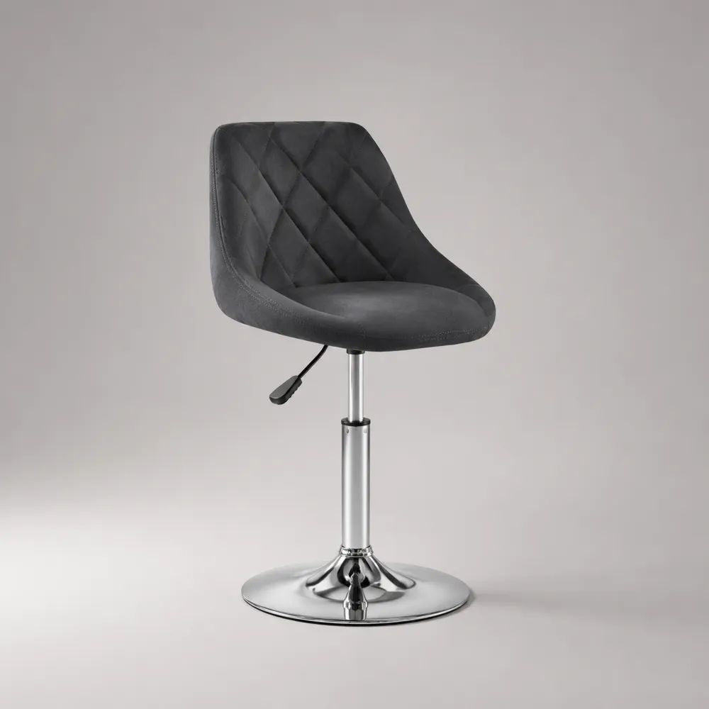 Chaise pivotante réglable en hauteur en tissu et métal, gris anthracite et chrome, 48 x 52 x 83-104 cm
