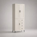 Buffet haut de rangement 3 portes et 4 tiroirs en MDF et panneaux mélaminés blanc et noir, 80 × 40 × 190 cm