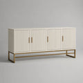 Buffet rectangulaire à 4 portes en MDF rainuré blanc avec piètement en acier doré, 160 × 40 × 80 cm