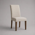 Chaise de salle à manger rembourrée en tissu beige avec pieds en bois brun, 47 × 57 × 96 cm