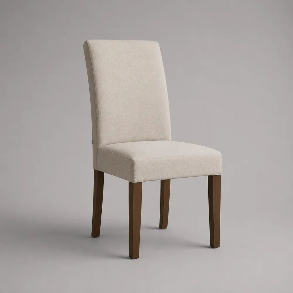 Chaise de salle à manger rembourrée en tissu beige avec pieds en bois brun, 47 × 57 × 96 cm