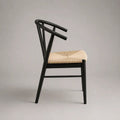Chaise de salle à manger en hêtre massif et corde de papier tressée, dossier incurvé, noir et beige naturel, 55 × 51 × 76 cm