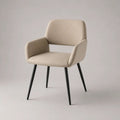 Chaise de salle à manger avec accoudoirs en polyuréthane PU beige et pieds en acier noir, 58 × 59 × 82 cm