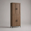 Armoire haute rectangulaire 4 portes en bois et métal, effet noyer brun et noir, 80 × 40 × 180 cm