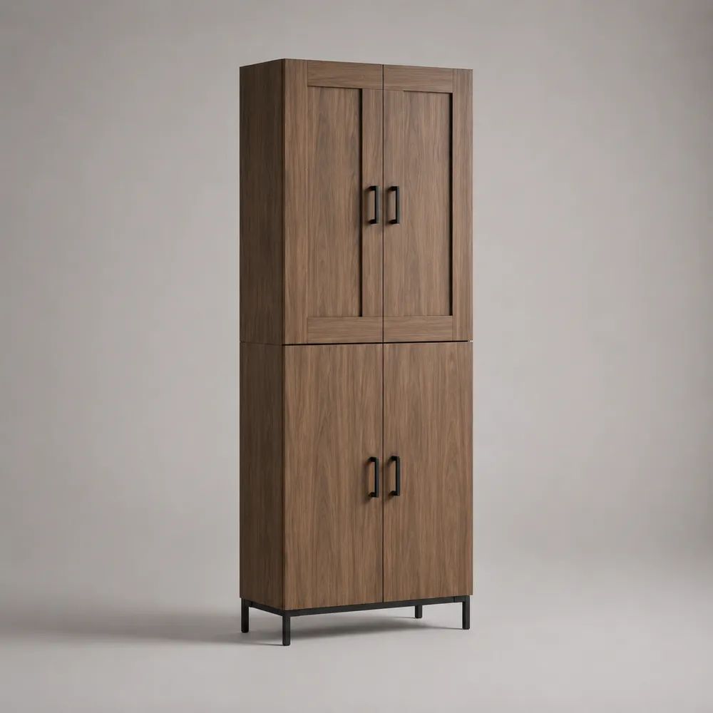 Armoire haute rectangulaire 4 portes en bois et métal, effet noyer brun et noir, 80 × 40 × 180 cm