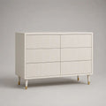 Buffet rectangulaire à 6 tiroirs en bois et métal, blanc et doré, 120 × 40 × 85 cm