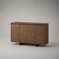Buffet rectangulaire 4 portes en MDF plaqué noyer brun, 160 × 40 × 85 cm