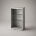 Buffet ouvert rectangulaire en panneaux de particules mélaminés avec 2 étagères en verre trempé, gris béton, 60 × 35 × 110 cm