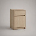 Table de chevet rectangulaire en bois, chêne clair, avec 1 tiroir et 1 porte, 40 x 35 x 60 cm