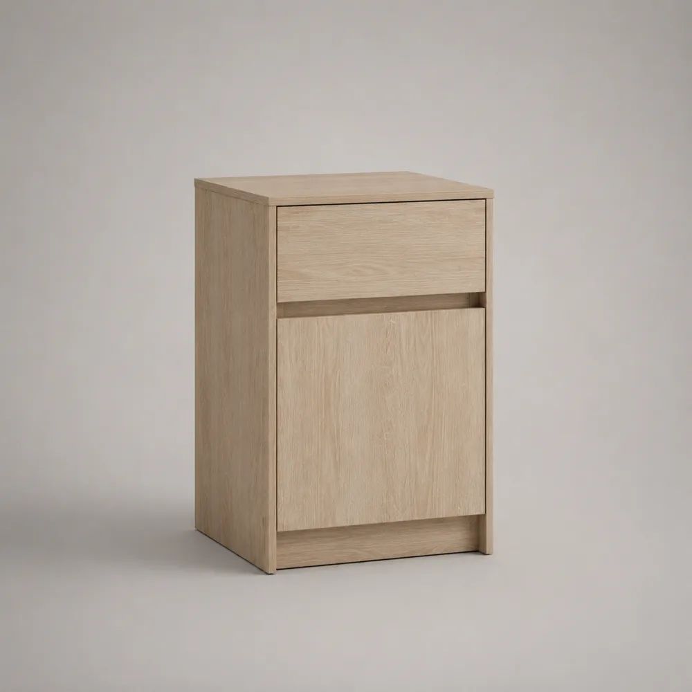 Table de chevet rectangulaire en bois, chêne clair, avec 1 tiroir et 1 porte, 40 x 35 x 60 cm