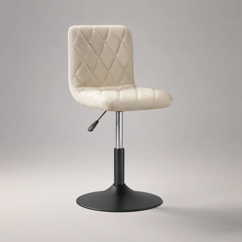 Chaise pivotante réglable en similicuir PU ivoire avec socle rond en acier, 45 x 49 x 78-93 cm