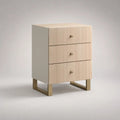 Table de chevet rectangulaire à 3 tiroirs en MDF et acier, beige et doré, 50 × 40 × 65 cm