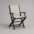 Chaise de jardin pliante avec accoudoirs en acier et toile, noir et beige, 58 x 56 x 88 cm