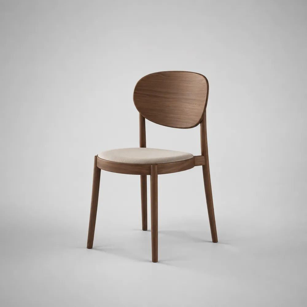 Chaise de salle à manger en bois brun noyer et tissu beige avec dossier arrondi, 52 × 54 × 80 cm